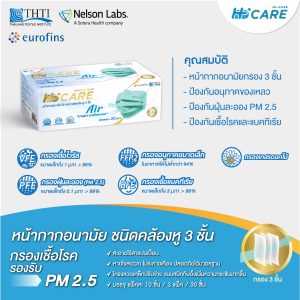 [เซท 3 กล่อง] Hi-Care Air (สีชมพู, สีเขียว, สีฟ้า) หน้ากากอนามัย เบาสบายหายใจสะดวก ไม่ระคายเคือง (รองรับ PM2.5 กรองเชื้อโรค) แผ่นกรอง 3 ชั้น ชนิดคล้องหู / 30 ชิ้น - Image 6